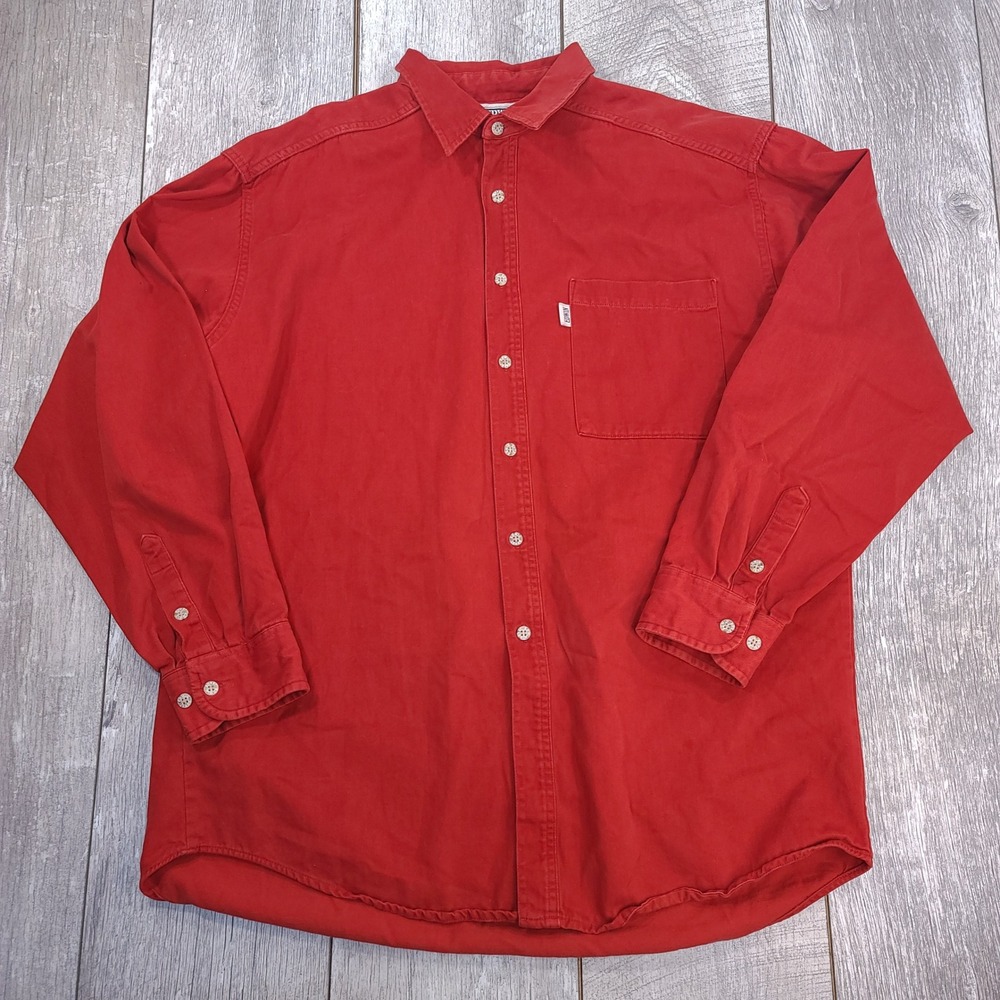 Edwin Button Heavy Shirt Mens Large Red Long Sleeve Twill Cotton Vintage